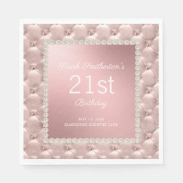 Elegant Pink Tufted Pearls 21. Geburtstag Serviette