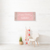 Elegant Pink Tufted Pearls Happy Birthday Banner (Insitu)