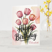 Elegant Pink Tulip Floral Birthday Karte (Gelbe Blume)