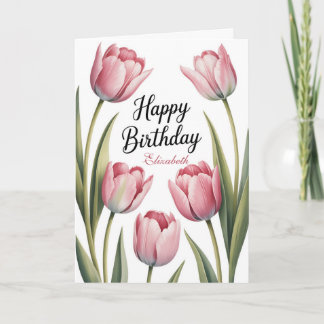 Elegant Pink Tulip Floral Birthday Karte