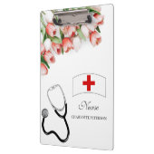 Elegant Pink Tulip Floral & Stethoscope Krankensch Klemmbrett (Links)