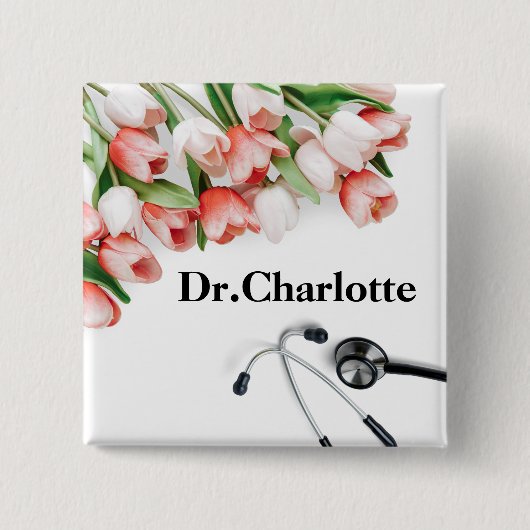 Elegant Pink Tulip Happy Doctor's Day Button (Vorderseite)