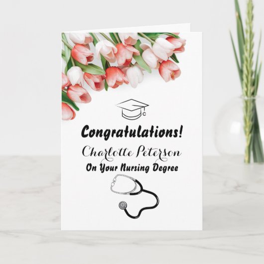 Elegant Pink Tulip Nurse Abschluss Gratulation Karte (Vorderseite)