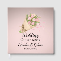 Élégant Pink Tulipes Bouquet Wedding Gästebuch