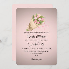 Elegant Pink Tulips Bouquet Wedding Einladung