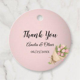 Elegant Pink Tulips Bouquet Wedding Geschenkanhänger