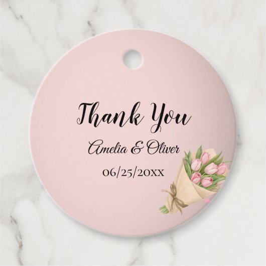 Elegant Pink Tulips Bouquet Wedding Geschenkanhänger (Vorderseite)
