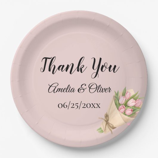 Elegant Pink Tulips Bouquet Wedding Pappteller (Vorderseite)