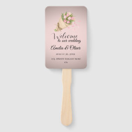 Elegant Pink Tulips Bouquet wedding program Fächer