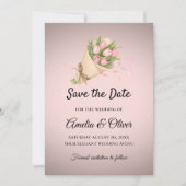 Elegant Pink Tulips Bouquet Wedding Save The Date (Vorderseite)