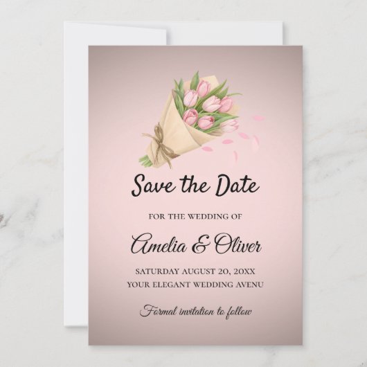 Elegant Pink Tulips Bouquet Wedding Save The Date (Vorderseite)