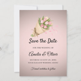 Elegant Pink Tulips Bouquet Wedding Save The Date