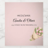 Elegant Pink Tulips Bouquet Wedding Weinetikett (Einzelnes Label)