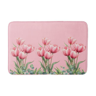 Elegant Pink Tulips Floral Mother's Day Gift  Badematte