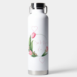 Elegant Pink Tulips Floral Wreath  Trinkflasche