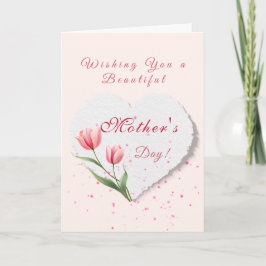 Elegant Pink Tulips & Paper Heart Mother's Day Karte