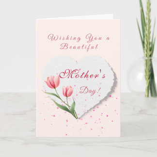 Elegant Pink Tulips & Paper Heart Mother's Day Karte