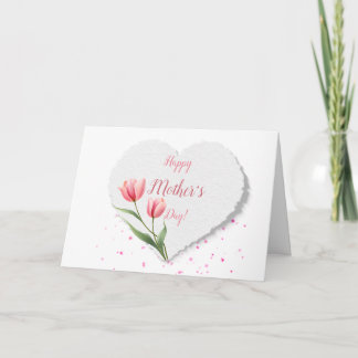 Elegant Pink Tulips Paper Heart Mother's Day  Karte