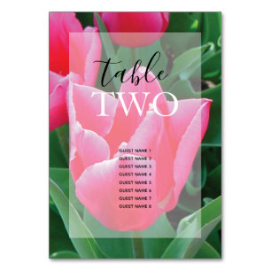 Elegant Pink Tulips Wedding Guest Names Tischnummer