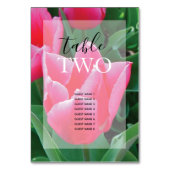 Elegant Pink Tulips Wedding Guest Names Tischnummer (Vorderseite)