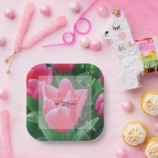 Elegant Pink Tulips Wedding Pappteller (Party)