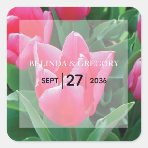 Elegant Pink Tulips Wedding Quadratischer Aufkleber