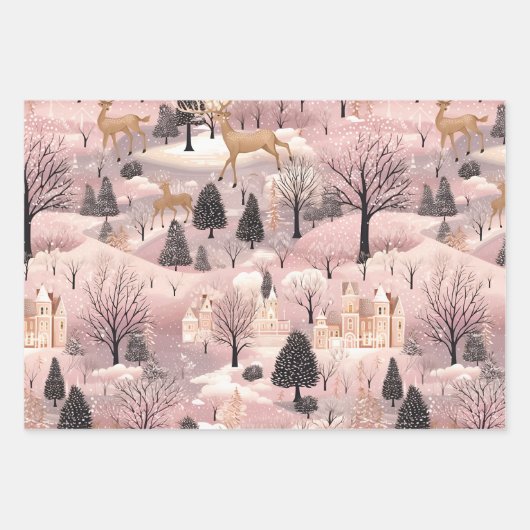 Elegant Pink Village Geschenkpapier Set (Vorderseite)