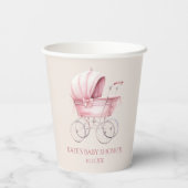 Elegant Pink Vintage Baby Carriage Baby Shower Pappbecher (Rückseite)