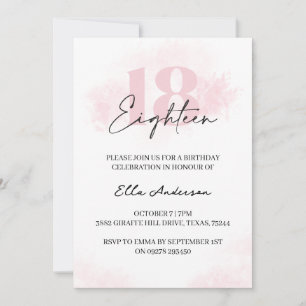 Elegant Pink Watercolor 18. Geburtstagsparty Einladung