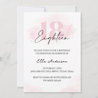 Elegant Pink Watercolor 18. Geburtstagsparty Einladung