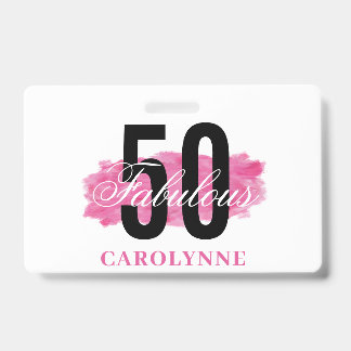 Elegant Pink Watercolor 50. Geburtstagsparty Ausweis