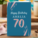 Elegant Pink Watercolor 70th Happy Birthday Karte<br><div class="desc">Elegante Rosa Aquarell 70. Glückliche Geburtstagskarte. Personalisieren Sie es mit Ihrem Namen,  Alter und Text im Inneren.</div>
