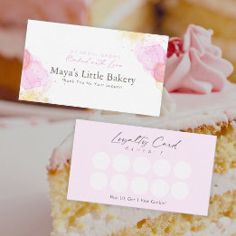 Elegant Pink Watercolor Bakery Loyalty Rewards Visitenkarte