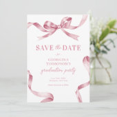 Elegant Pink Watercolor Bow Graduation Save The Date (Stehend Vorderseite)