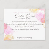 Elegant Pink Watercolor Cake Care Instructions Dankeskarte (Vorderseite)