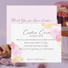 Elegant Pink Watercolor Cookie Care Instructions Dankeskarte
