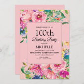 Elegant Pink Watercolor Floral Birthday Einladung (Vorne/Hinten)