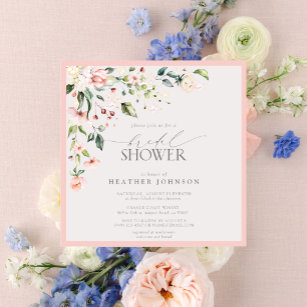 Elegant Pink Watercolor Floral Bridal Shower Einladung