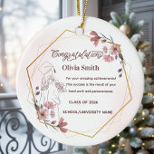 Elegant Pink Watercolor Floral Graduation Keramik Ornament
