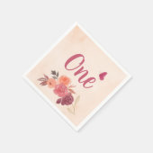 Elegant Pink Watercolor Floral One 1st Birthday  Serviette (Ecke)