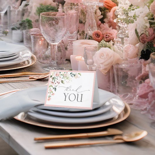 Elegant Pink Watercolor Floral Script Dankeskarte