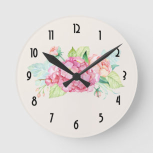 Elegant Pink Watercolor Flower Bouquet Runde Wanduhr