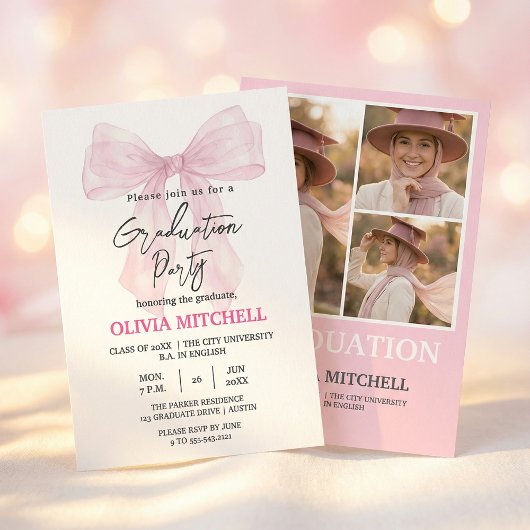Elegant Pink Watercolor Graduation Party Einladung