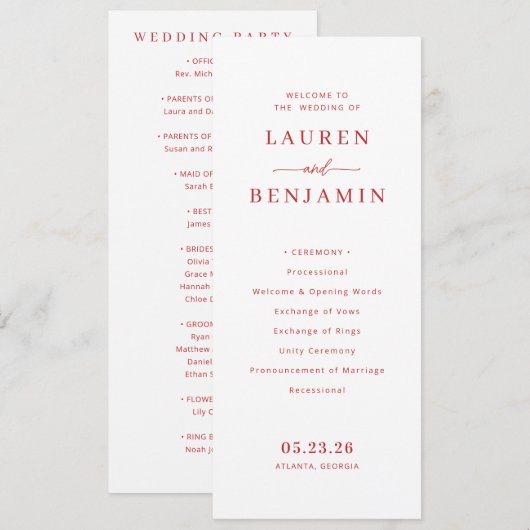 Elegant Pink Wedding Ceremony Program Programm (Vorne/Hinten)