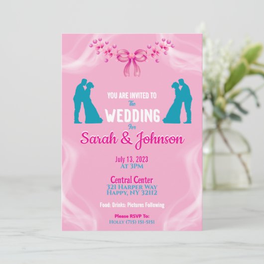 Elegant Pink Wedding Invitation Einladung (Stehend Vorderseite)