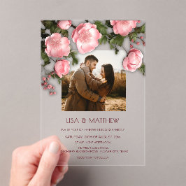 Elegant Pink White 3D Roses Wedding Acryleinladungen