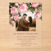 Elegant Pink White 3D Roses Wedding Acryleinladungen (Vorderseite)