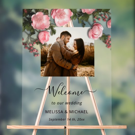 Elegant Pink White 3D Roses Wedding Acrylschild (Neutral)