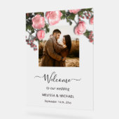 Elegant Pink White 3D Roses Wedding Acrylschild (Winkel)