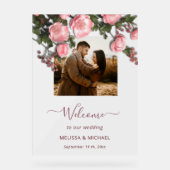 Elegant Pink White 3D Roses Wedding Acrylschild (Vorderseite)